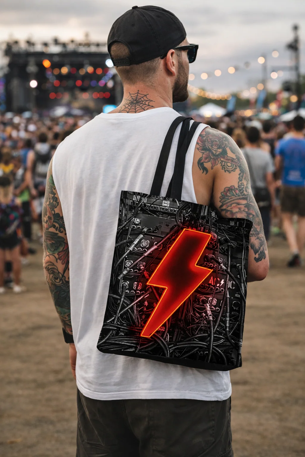 ROCKSAX AC/DC Tote Bag PWR UP in Heavyweight Cotton Canvas