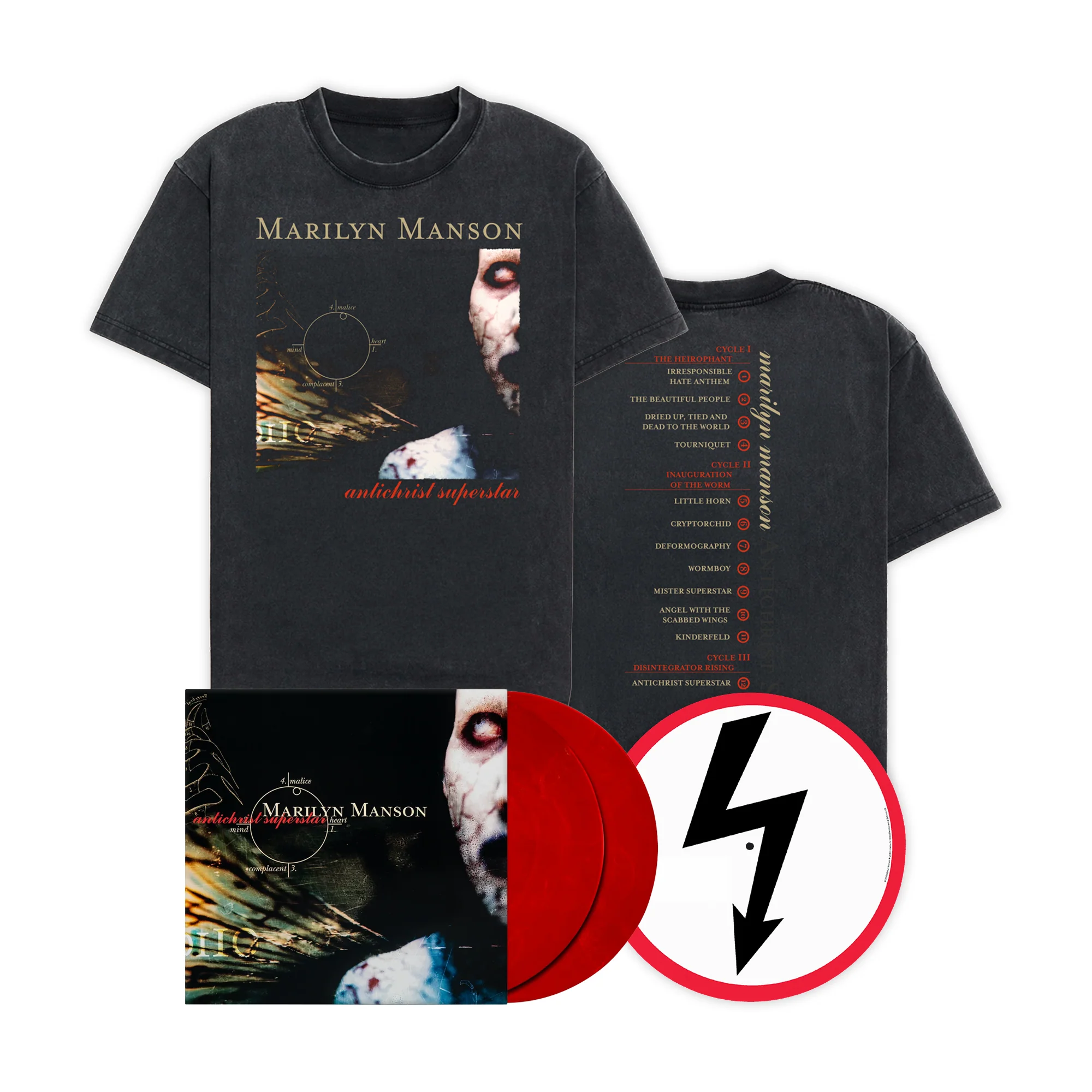 MARILYN MANSON 'ANTICHRIST SUPERSTAR' 30th ANNIVERSARY BUNDLE with Vinyl, Tee and Slipmat