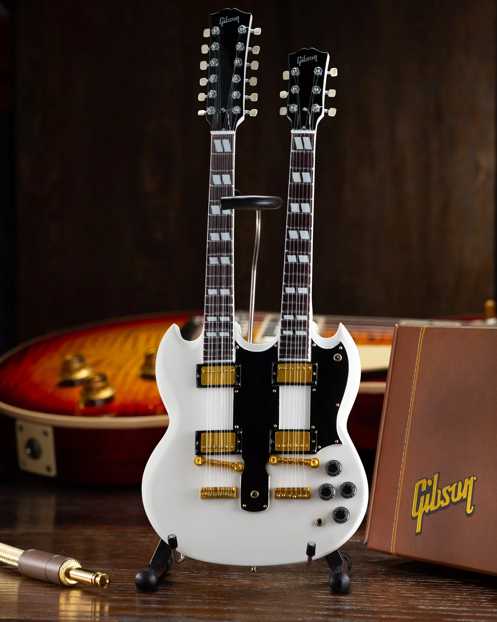 GIBSON SG EDS-1275 DOUBLENECK WHITE 1:4 SCALE MINI GUITAR MODEL