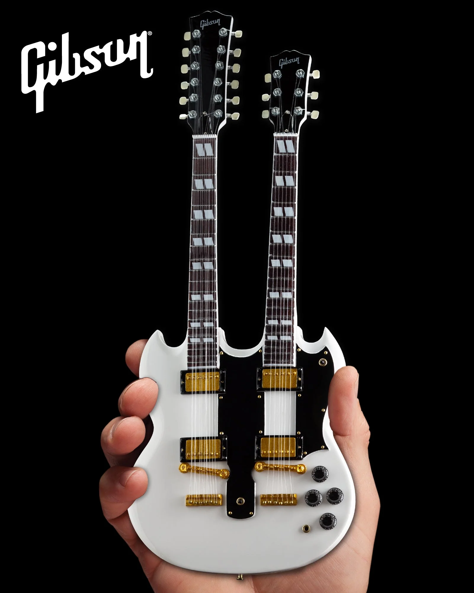 GIBSON SG EDS-1275 DOUBLENECK WHITE 1:4 SCALE MINI GUITAR MODEL