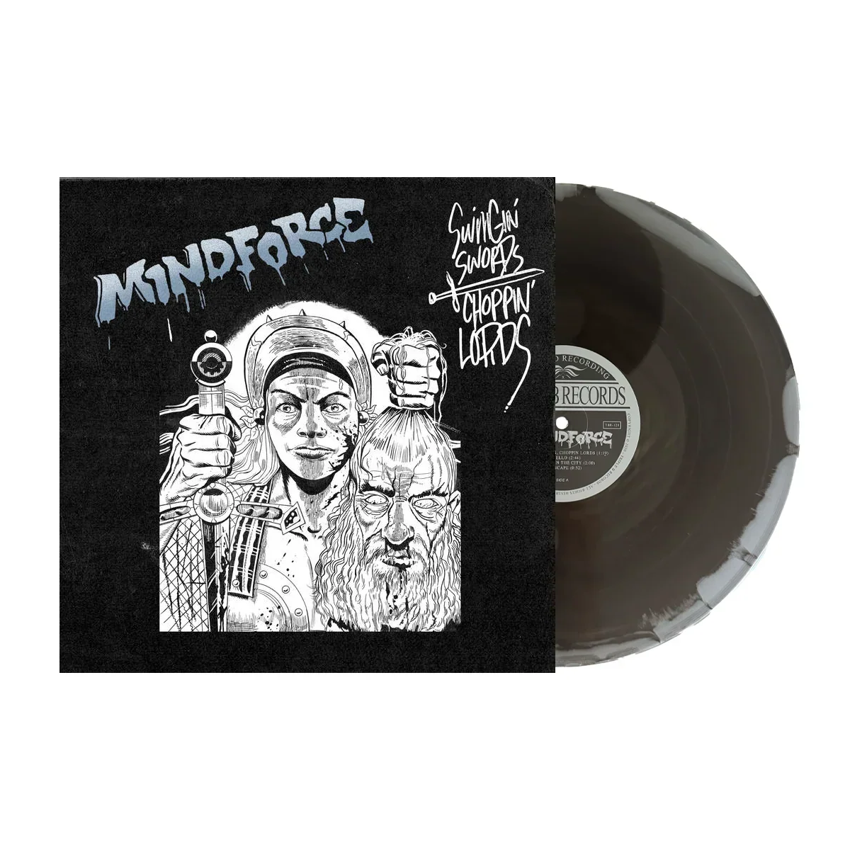 MINDFORCE 'SWINGIN SWORDS, CHOPPIN LORDS' 12" EP in Black Ice/Silver Swirl Vinyl