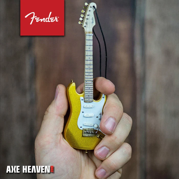 6 Inch Gold Stratocaster Guitar Holiday Ornament, Officially Licensed FENDER STRATOCASTER GUITAR ORNAMENT