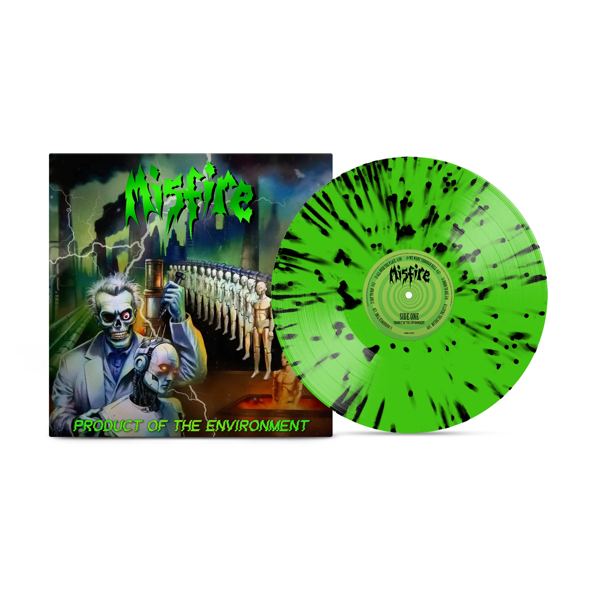 MISFIRE 'PRODUCT OF THE ENVIRONMENT' LP (Neon Green with Black Splatter Vinyl)
