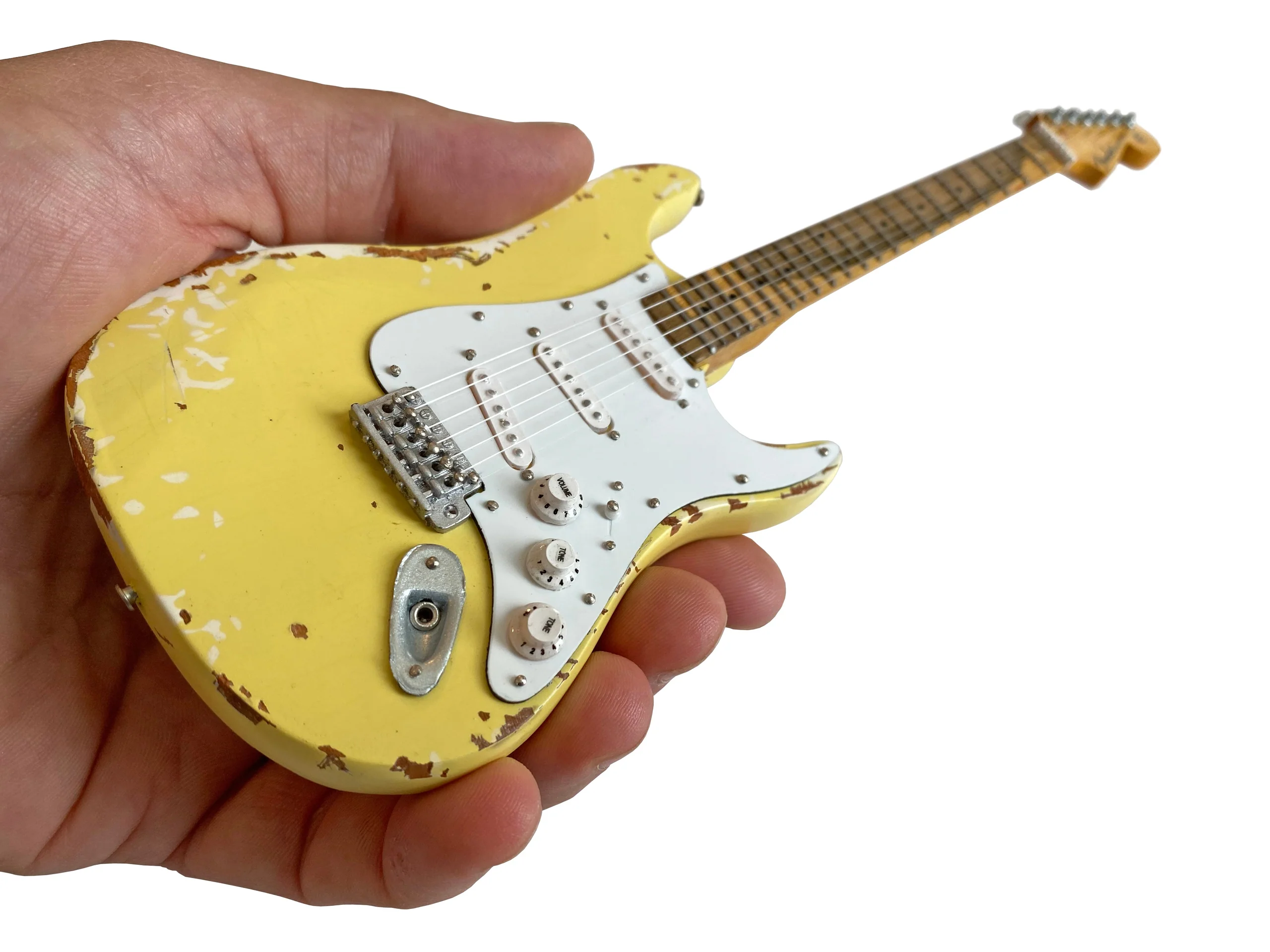 YNGWIE MALMSTEEN MINI FENDER™ STRAT™  HEAVILY WORN OLYMPIC WHITE FINISH GUITAR MODEL REPLICA
