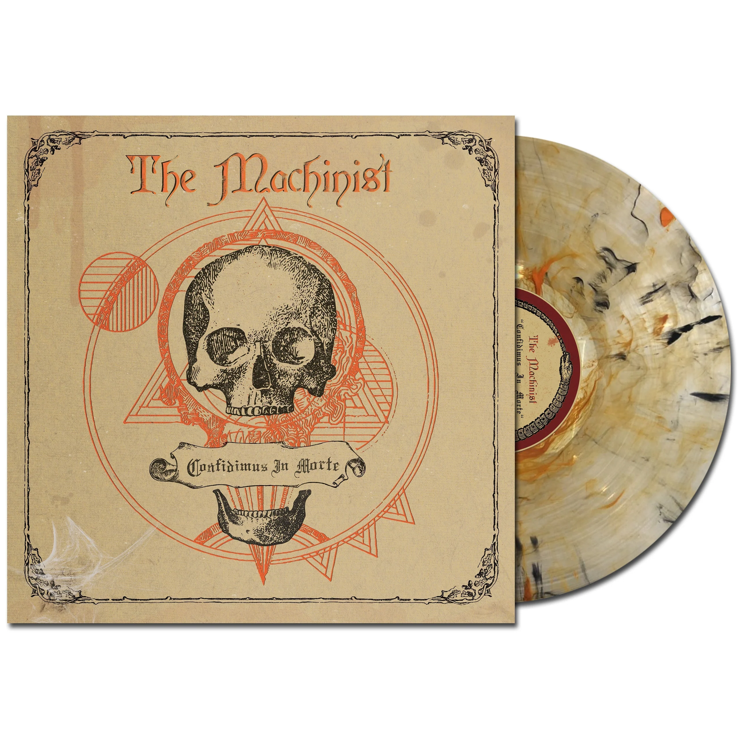 THE MACHINIST 'CONFIDIMUS IN MORTE' LP on Clear Vinyl with Black and Orange Swirl