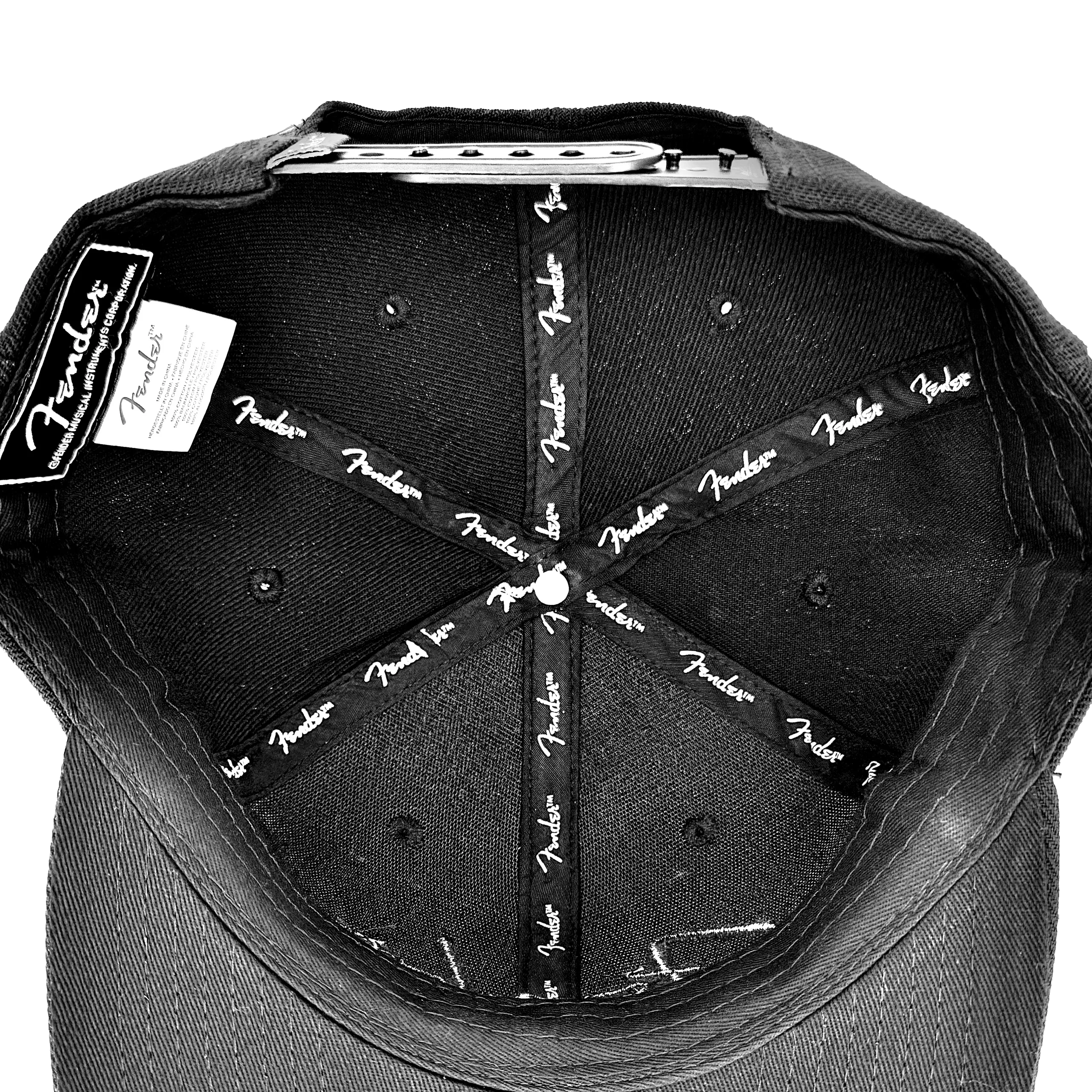FENDER Black Flat Bill Hat with Snapback Closure