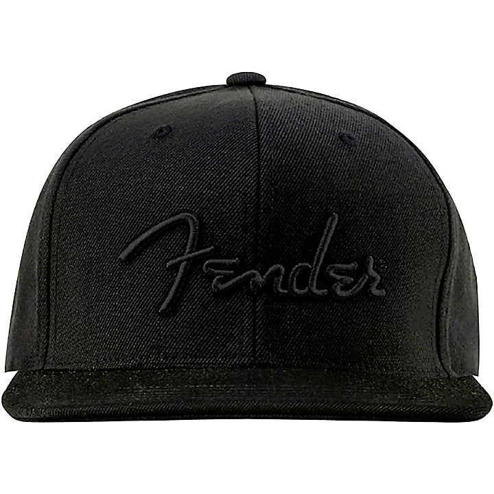 FENDER Black Flat Bill Hat with Snapback Closure