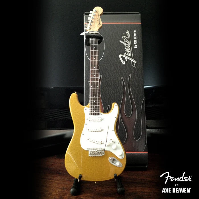METALLIC GOLD FENDER™ STRAT™ - OFFICIALLY LICENSED MINIATURE GUITAR REPLICA
