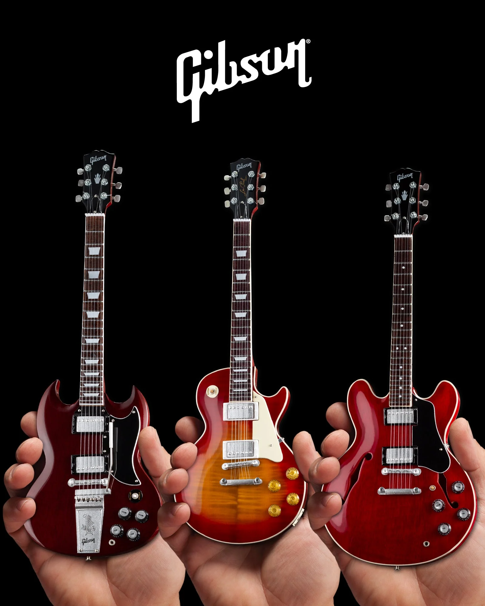 SET OF 3 ICONIC GIBSON MINIATURE GUITAR REPLICA MODELS - GG-003