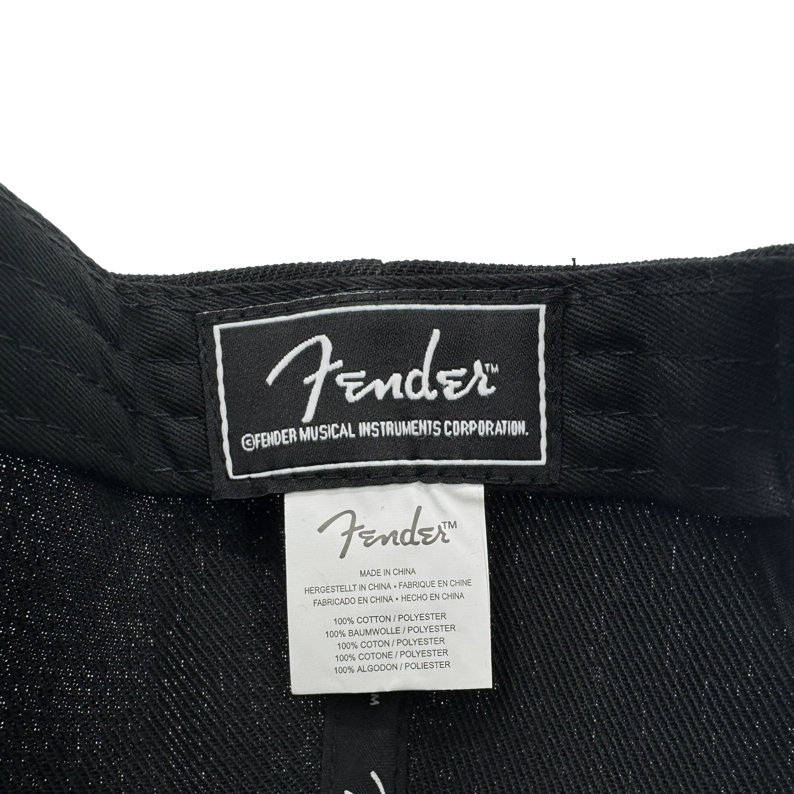 FENDER Black Flat Bill Hat with Snapback Closure