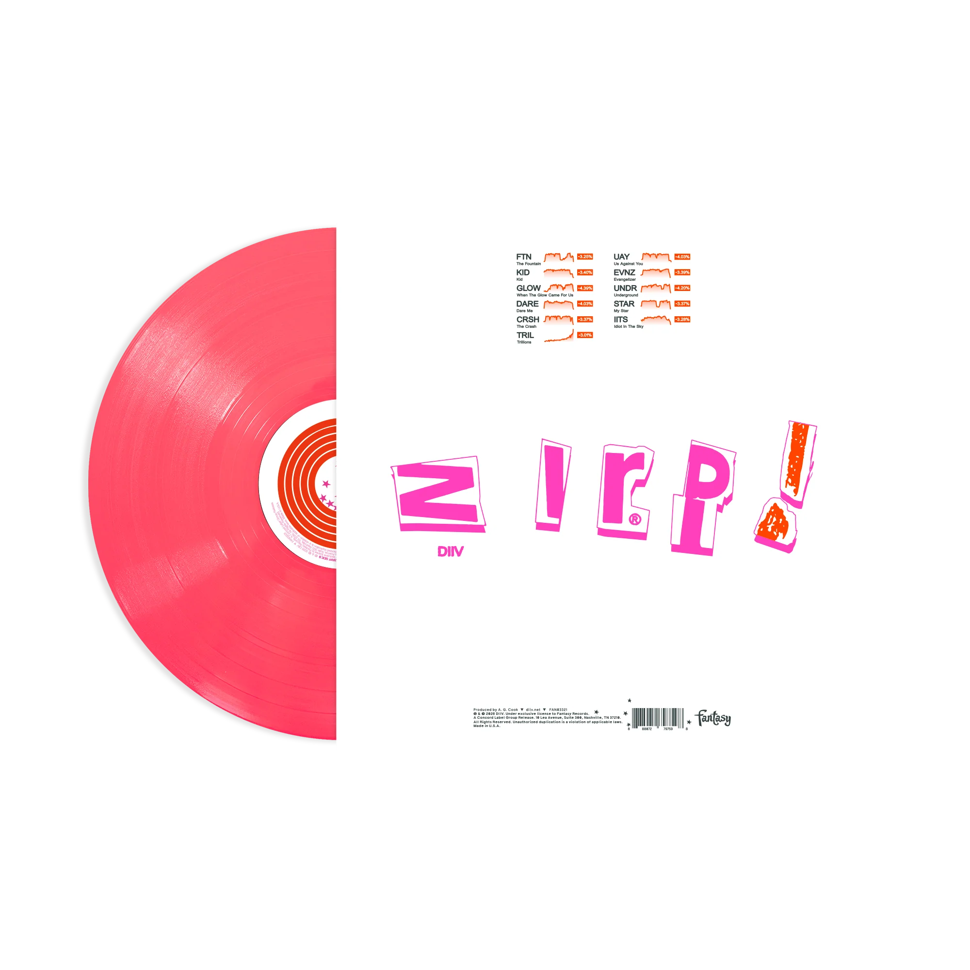 DIIV 'ZIRP!' LP Exclusive Neon Coral Vinyl, Limited to 500