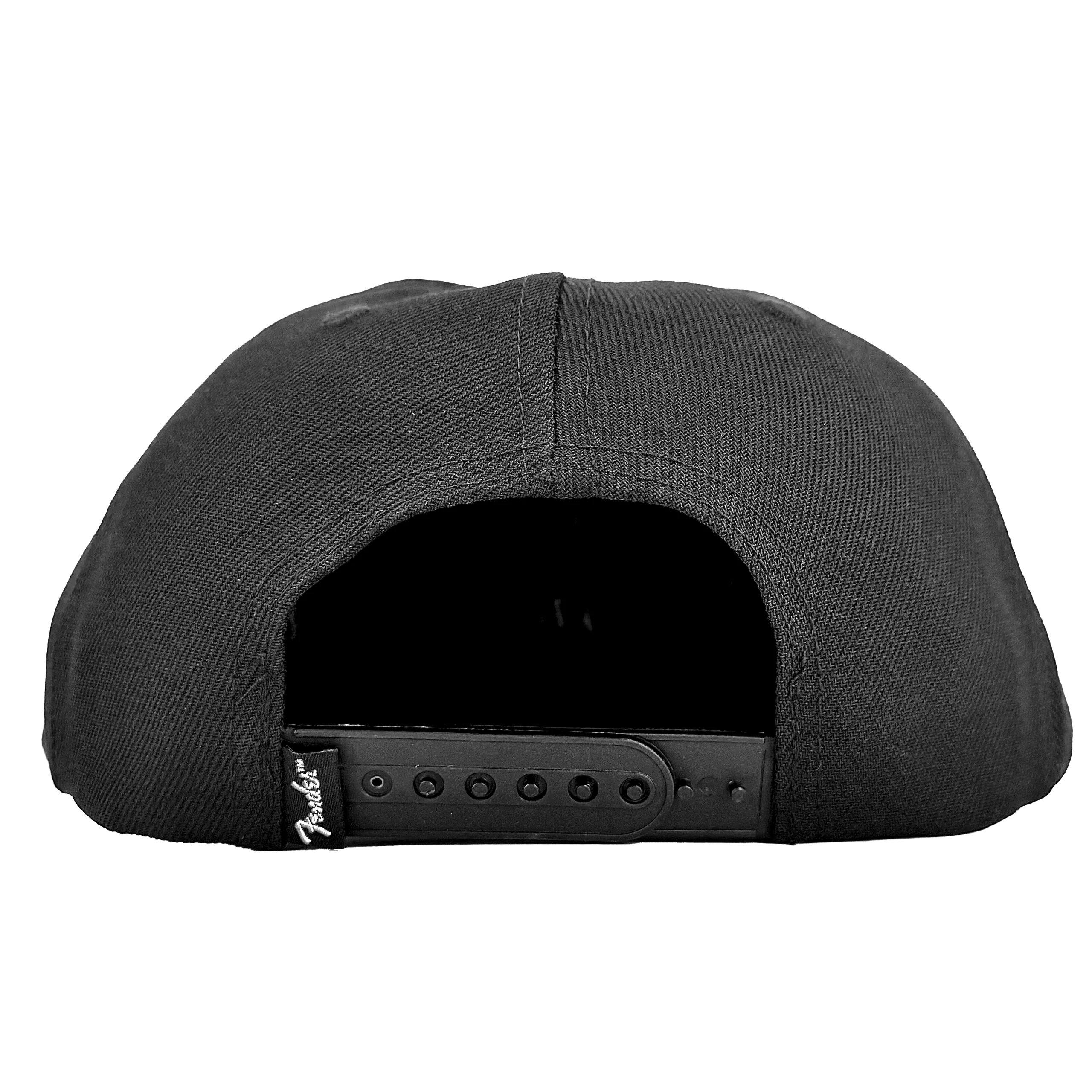 FENDER Black Flat Bill Hat with Snapback Closure