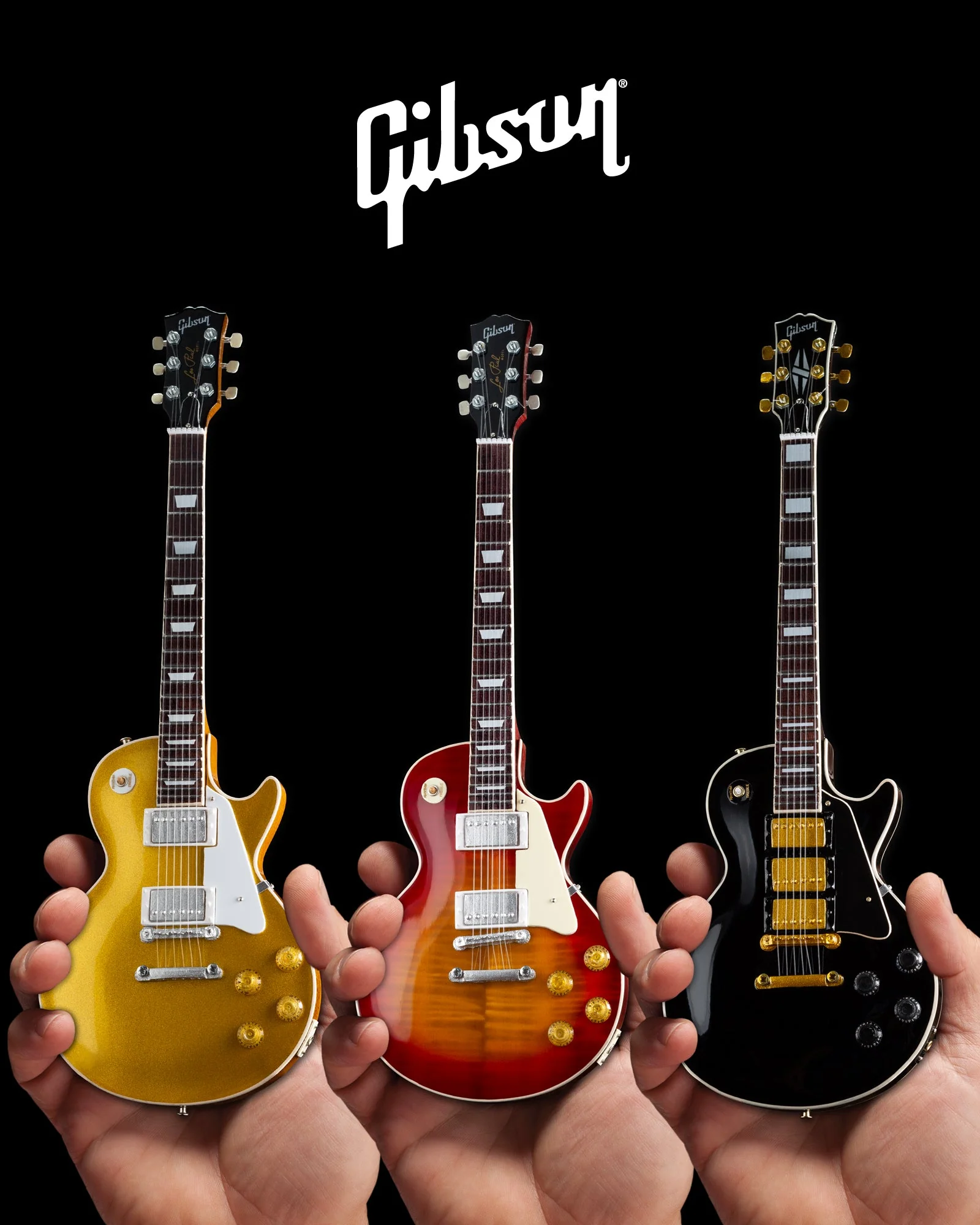 SET OF 3 CLASSIC GIBSON LES PAUL MINI GUITAR REPLICA COLLECTION - GG-001
